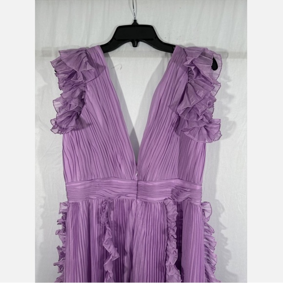 NEW IEENA Mac Duggal [ 12 ] Pleated Ruffle Cap Sleeve‎ Flowy A Gown Lilac Purple - Picture 13 of 16